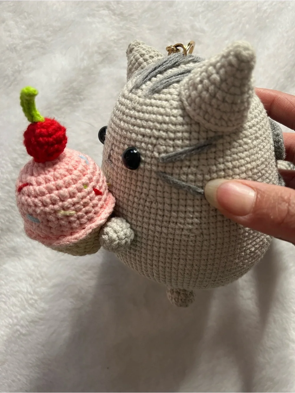Pusheen Handmade Crochet Cat Plush Holding Pink Ice Cream
